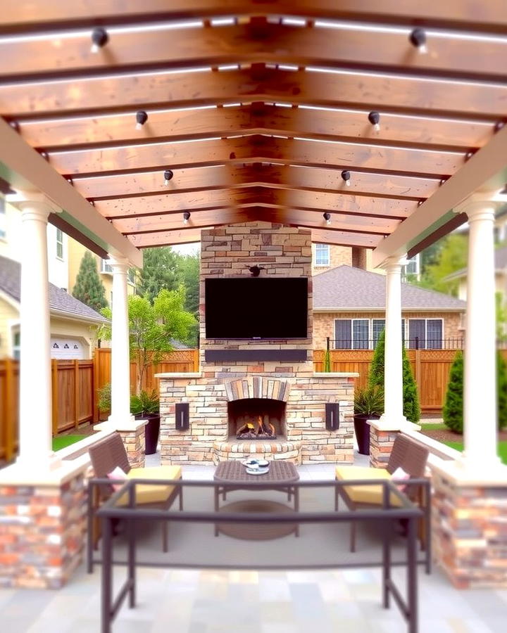 Pergola with a Fireplace - 25 Patio Pergola Ideas