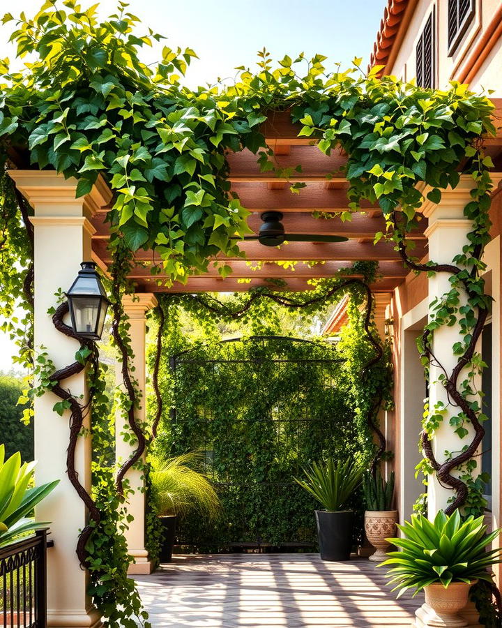 Pergolas with Climbing Vines - 30 Mediterranean House Exterior Ideas