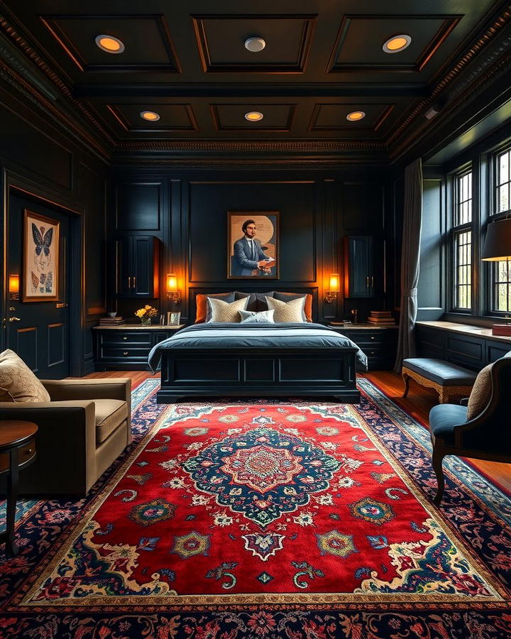 Persian or Oriental Rugs - 30 dark academia bedroom ideas