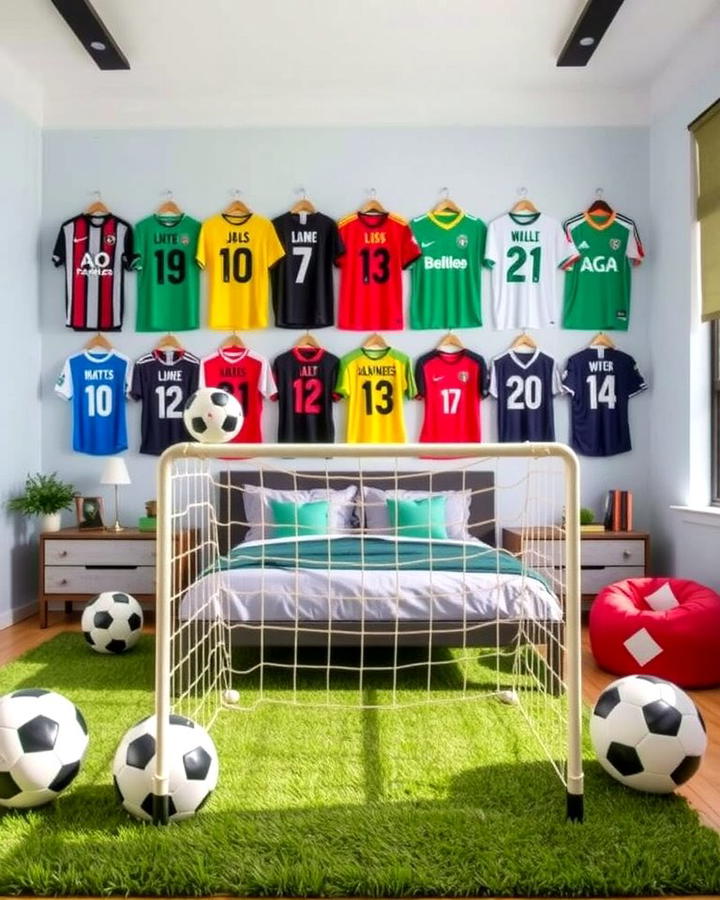 Personalized Soccer Jerseys Display - 30 Soccer Themed Bedroom Ideas