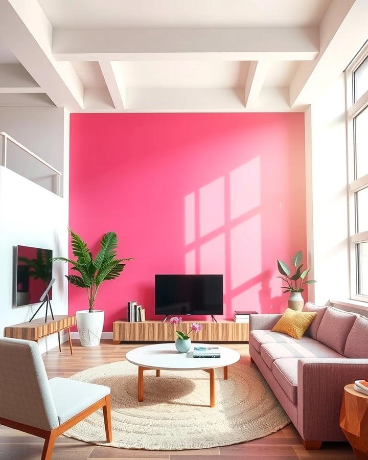 Pink Accent Wall for a Bold Statement - 30 Pink Living Room Ideas