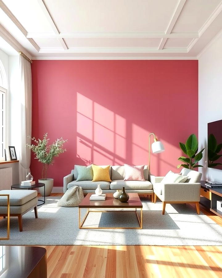 Pink Accent Wall - 30 Pink Living Room Ideas