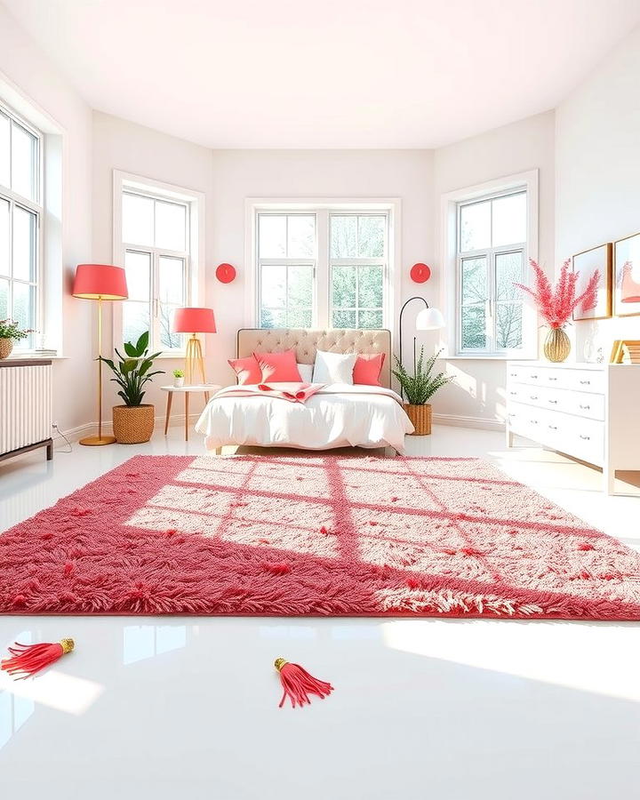 Pink Area Rug on White Flooring - 25 Pink and White Bedroom Ideas