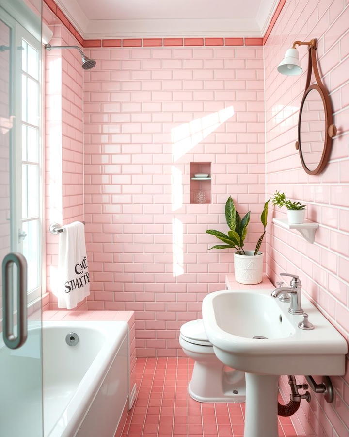 Pink Bathroom Tiles for a Retro Vibe - 25 Pink Room Ideas