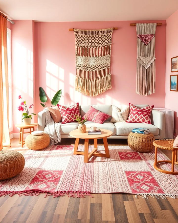 Pink Bohemian Vibes - 30 Pink Living Room Ideas