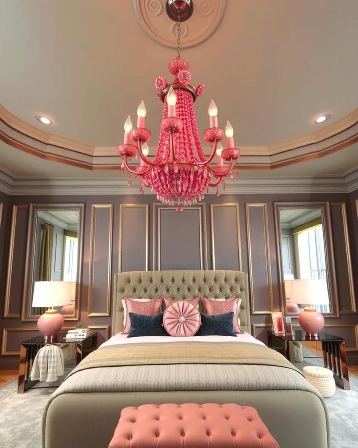 Pink Chandeliers with Grey Interiors - 25 Pink and Grey Bedroom Ideas