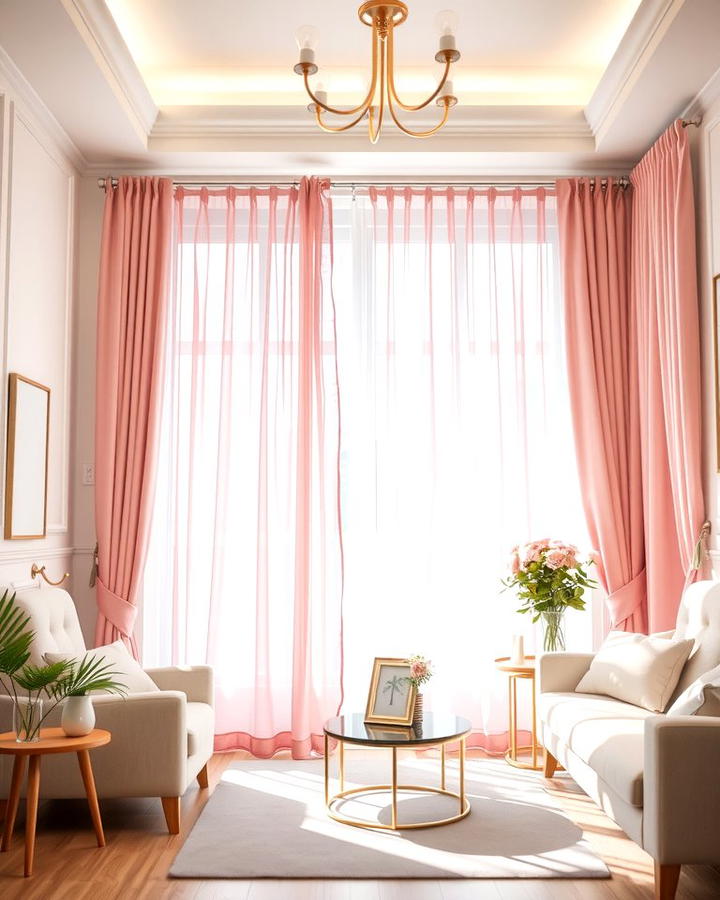 Pink Curtains for a Soft Dreamy Look - 30 Pink Living Room Ideas