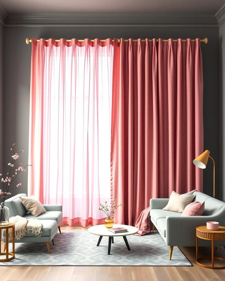 Pink Curtains with Grey Walls - 25 Pink and Grey Living Room Ideas