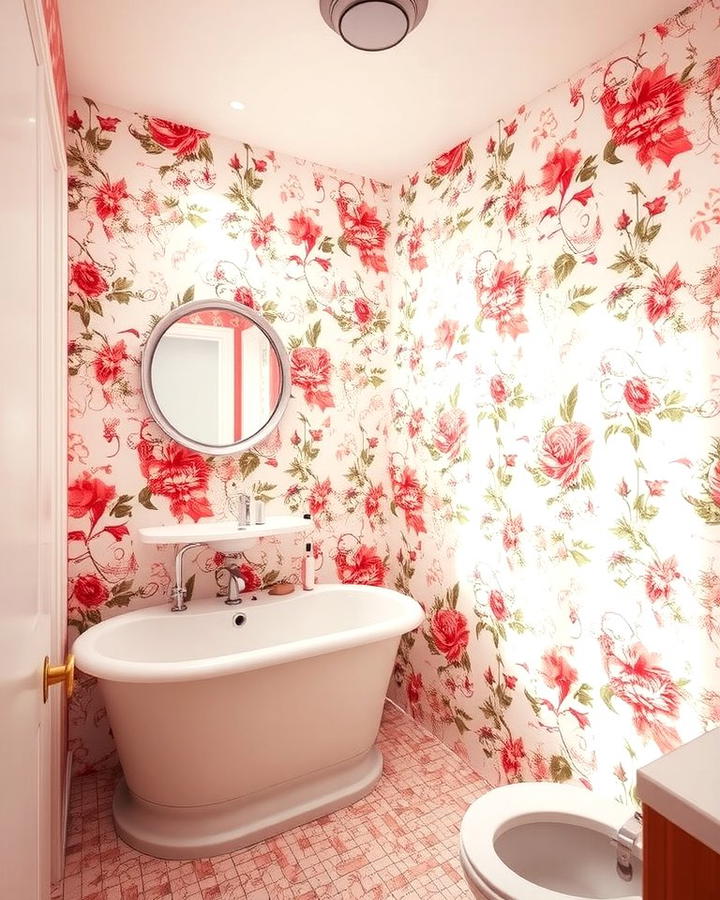 Pink Floral Wallpaper for a Feminine Touch - 25 Pink Bathroom Ideas