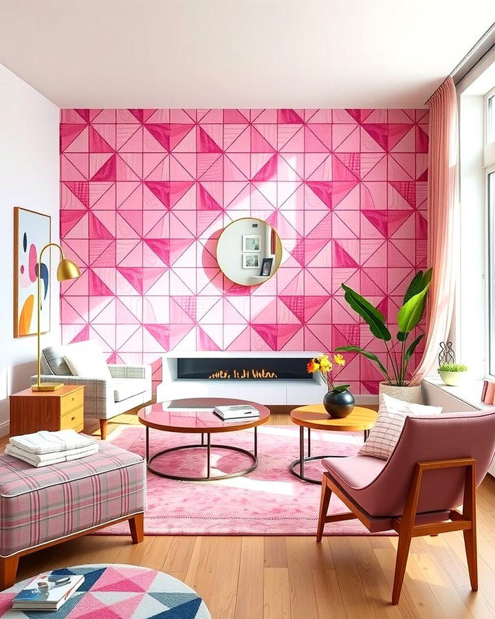 Pink Geometric Patterns - 30 Pink Living Room Ideas