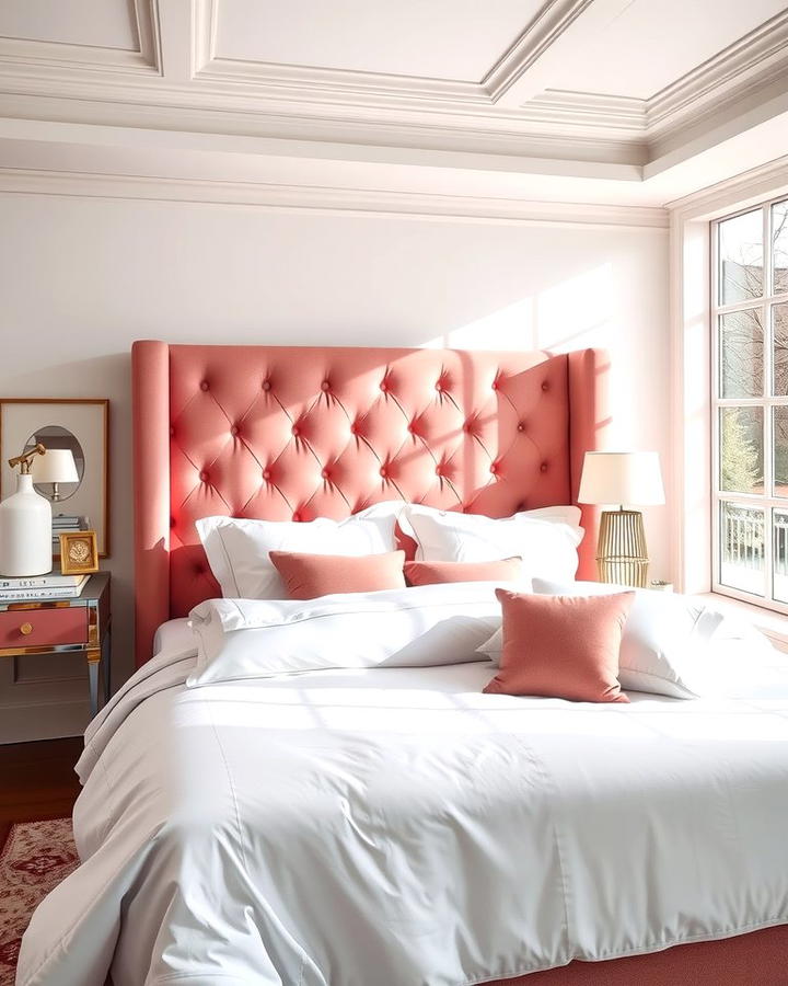 Pink Headboard with White Linens - 25 Pink and White Bedroom Ideas