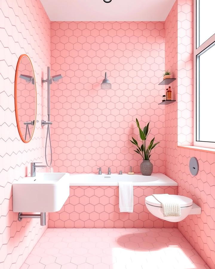 Pink Hexagonal Tiles for a Modern Twist - 25 Pink Bathroom Ideas