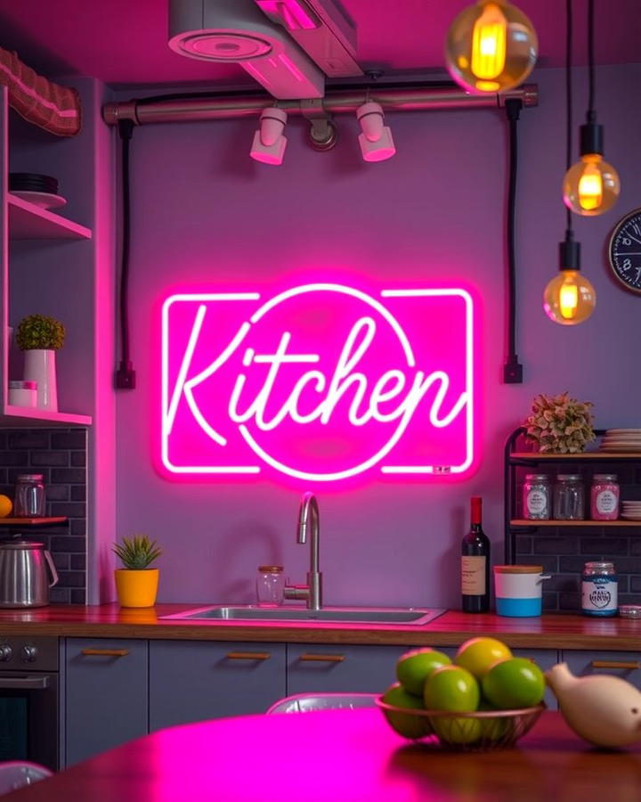 Pink Neon Sign Decor - 30 Pink Kitchen Ideas