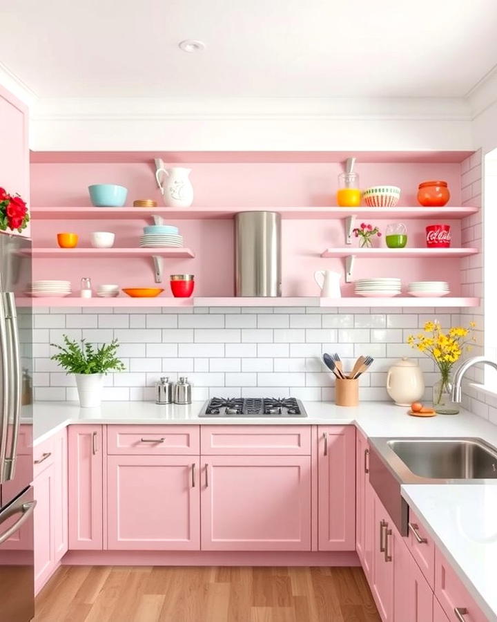 Pink Open Shelving - 30 Pink Kitchen Ideas