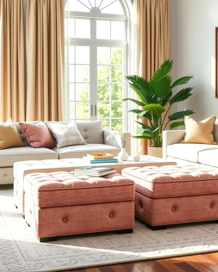 Pink Ottomans for Practical Elegance - 30 Pink Living Room Ideas