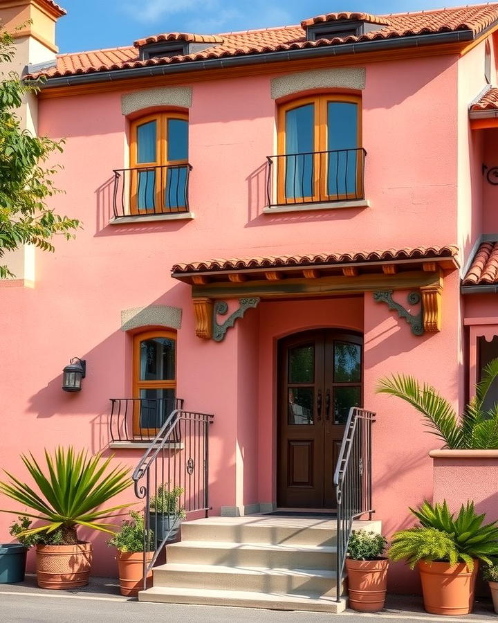 Pink Stucco with Terracotta Roof - 25 Pink House Exterior Ideas