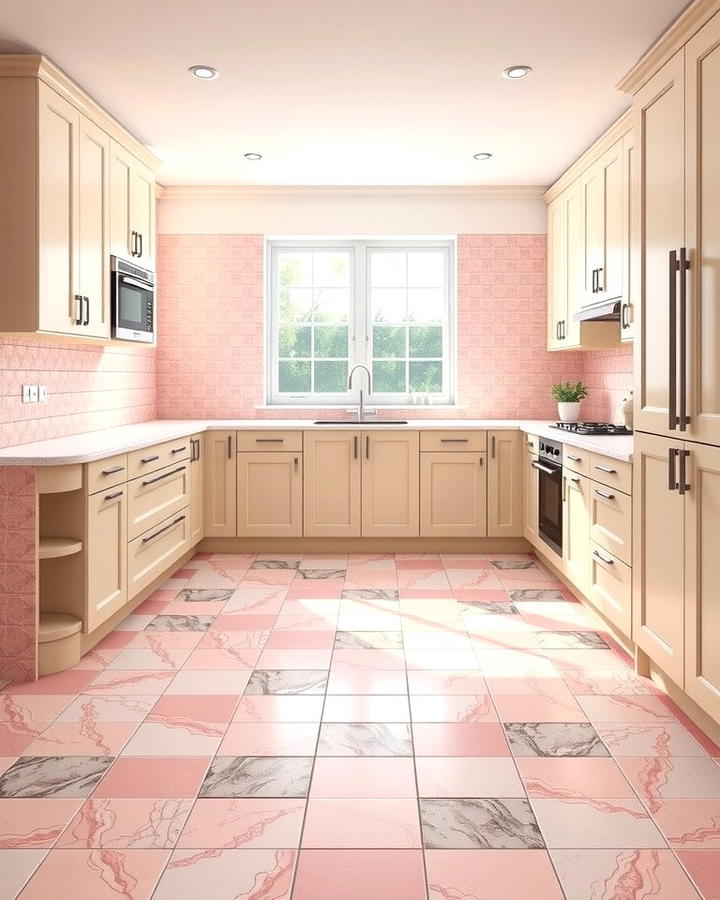 Pink Tiled Flooring for a Unique Twist - 30 Pink Kitchen Ideas