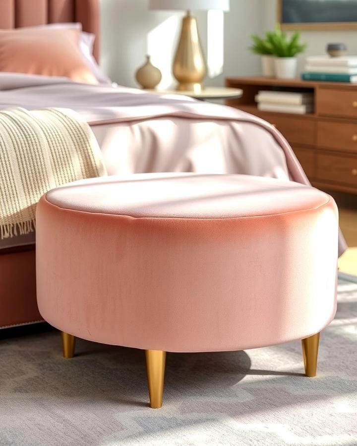 Pink Velvet Ottoman with Gold Base - 25 Pink and Gold Bedroom Ideas