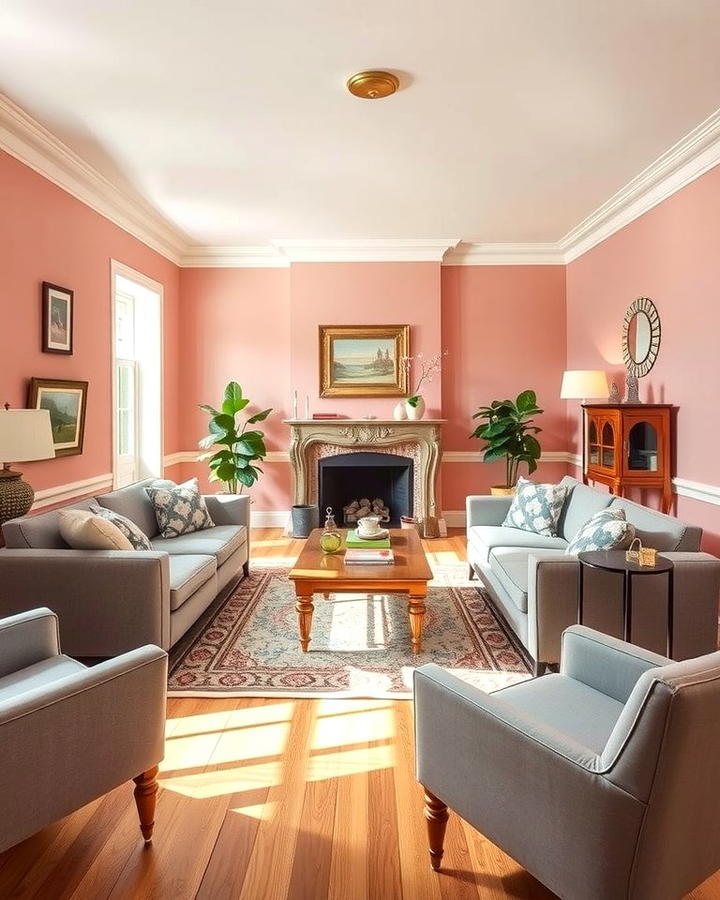 Pink Walls with Grey Furnishings - 25 Pink and Grey Living Room Ideas