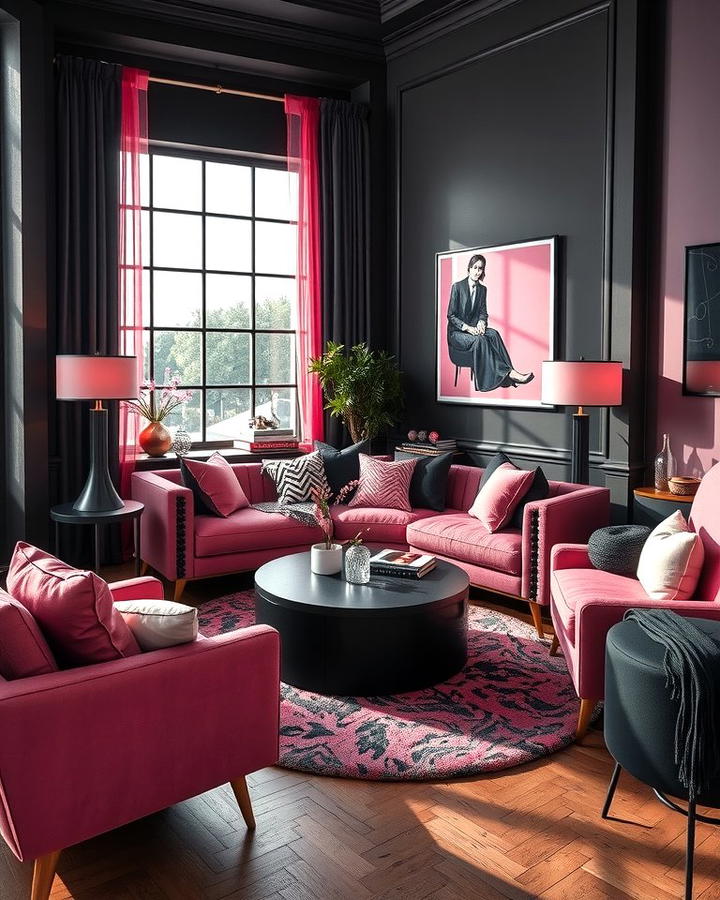 Pink and Black Drama - 30 Pink Living Room Ideas