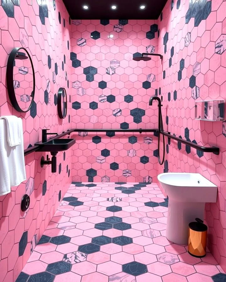 Pink and Black Geometric Patterns - 25 Pink and Black Bathroom Ideas