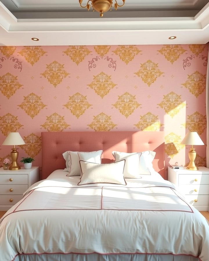 Pink and Gold Accent Wall - 25 Pink and Gold Bedroom Ideas