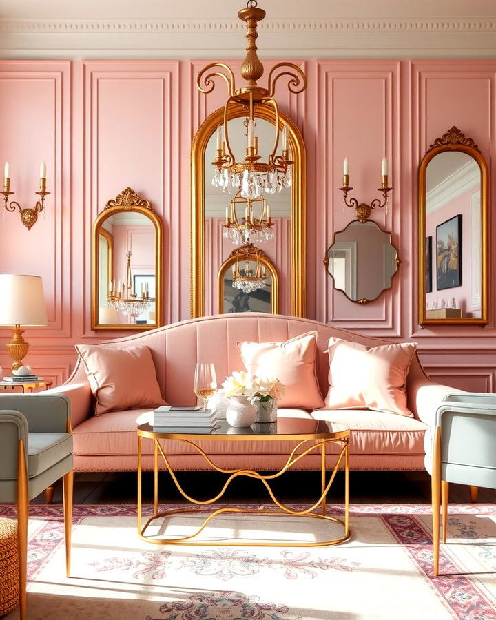 Pink and Gold Accents for Glamorous Touches - 30 Pink Living Room Ideas