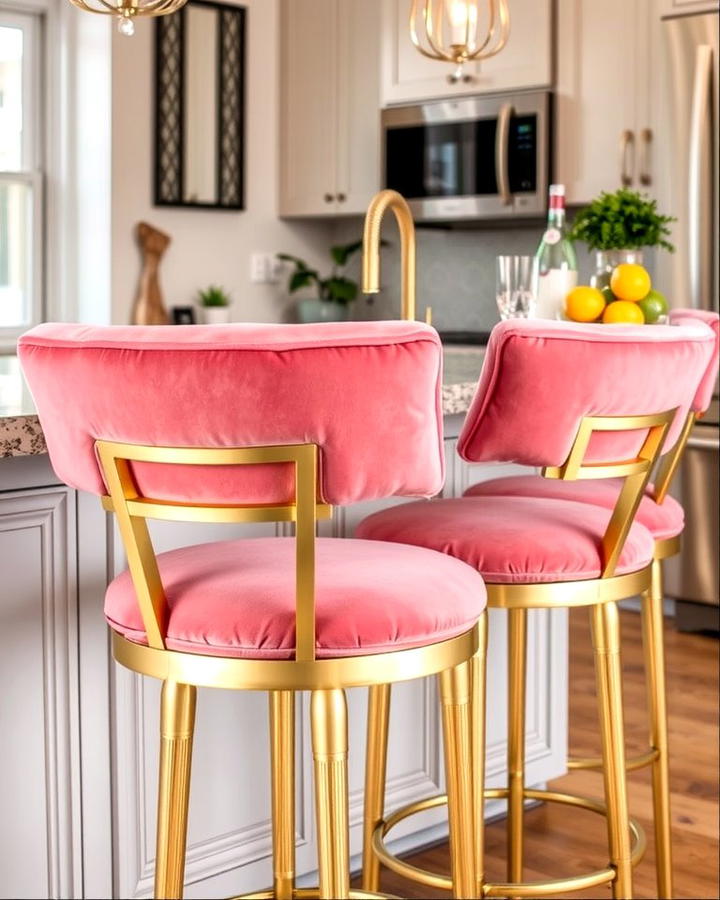 Pink and Gold Bar Stools - 30 Pink Kitchen Ideas