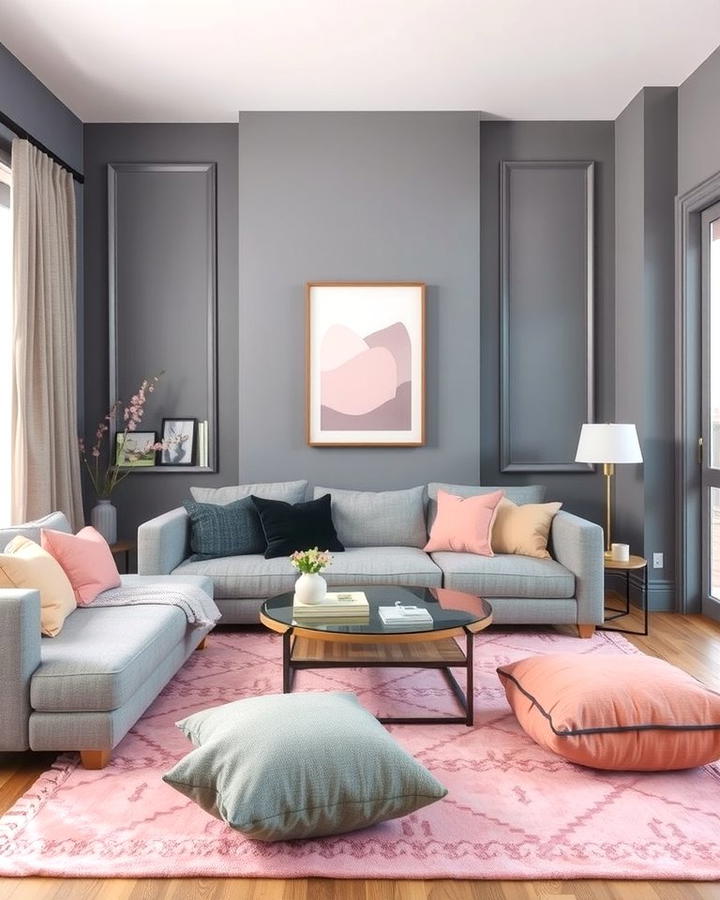 Pink and Gray Combination - 30 Pink Living Room Ideas