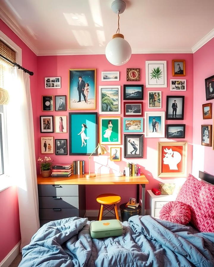 Pink and Green Gallery Wall - 25 Pink and Green Bedroom Ideas