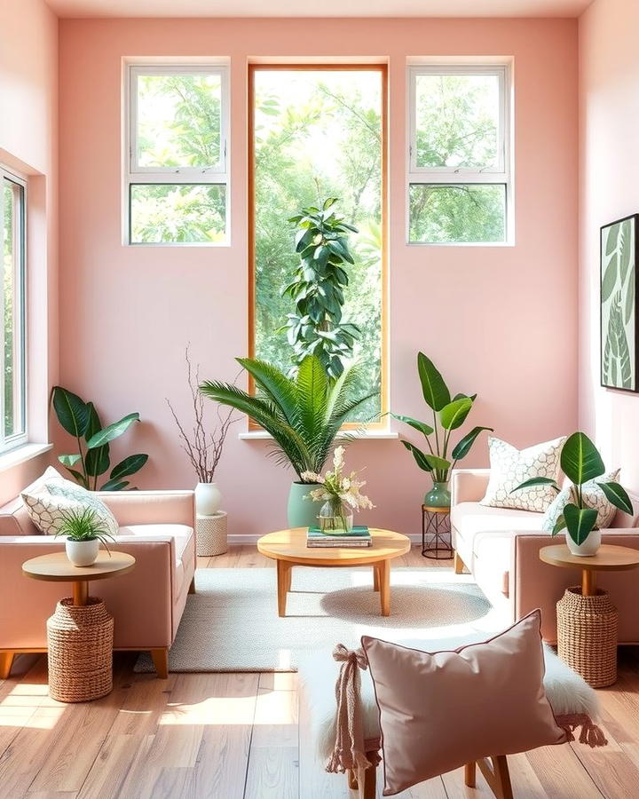 Pink and Green Harmony - 30 Pink Living Room Ideas