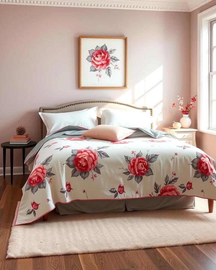 Pink and Grey Floral Prints - 25 Pink and Grey Bedroom Ideas