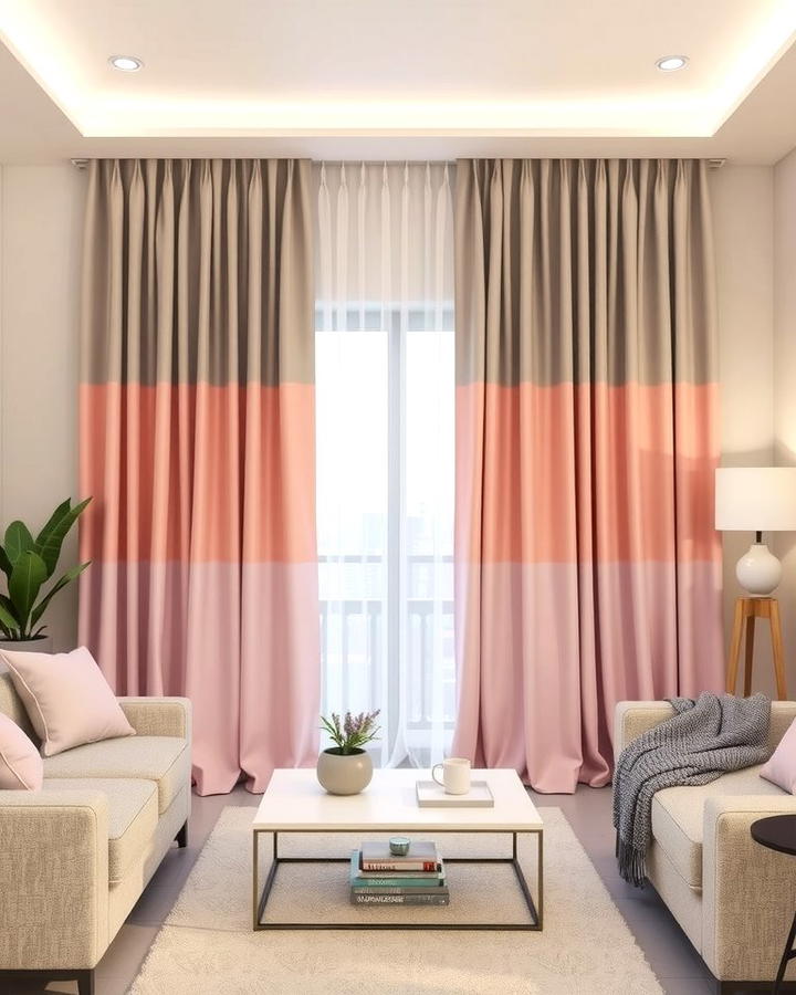 Pink and Grey Ombre Curtains - 25 Pink and Grey Living Room Ideas