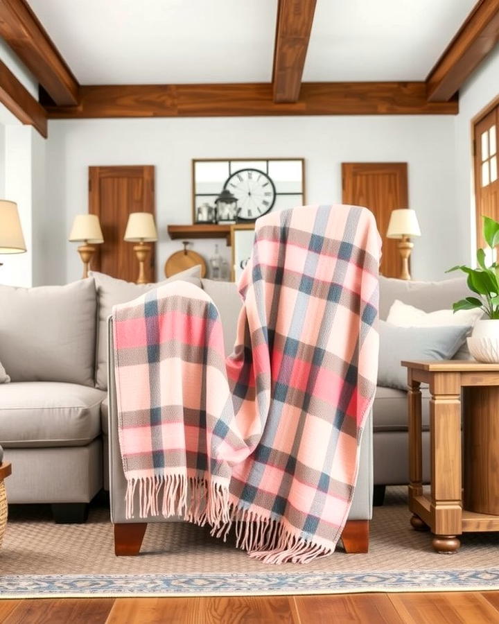 Pink and Grey Plaid Throws - 25 Pink and Grey Living Room Ideas