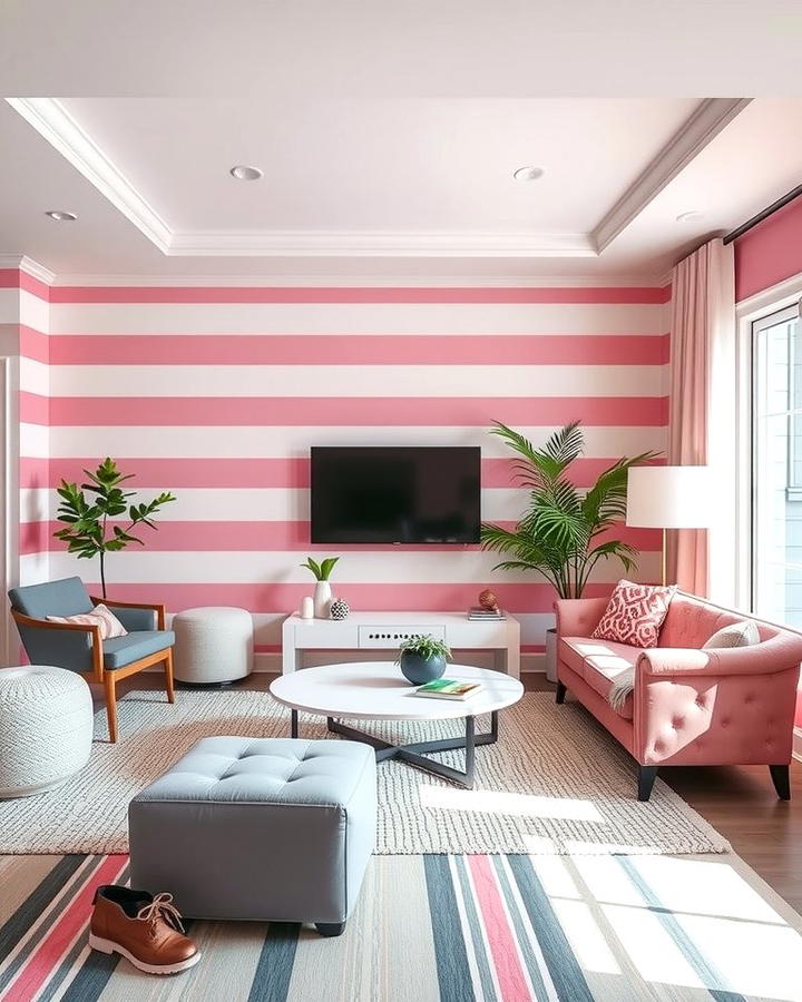 Pink and Grey Striped Elements - 25 Pink and Grey Living Room Ideas