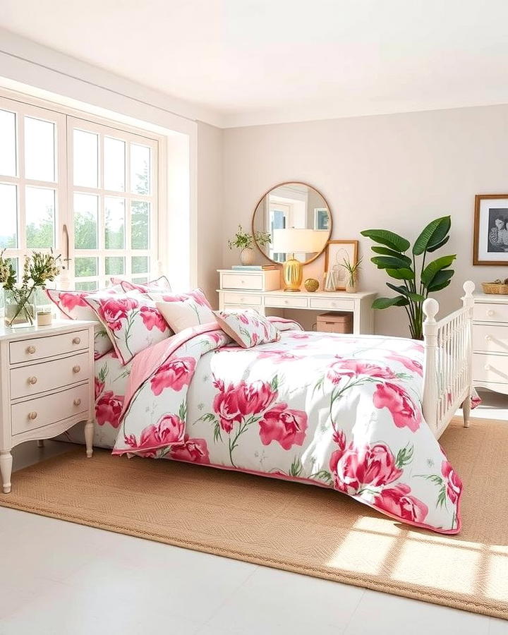 Pink and White Floral Bedding - 25 Pink and White Bedroom Ideas