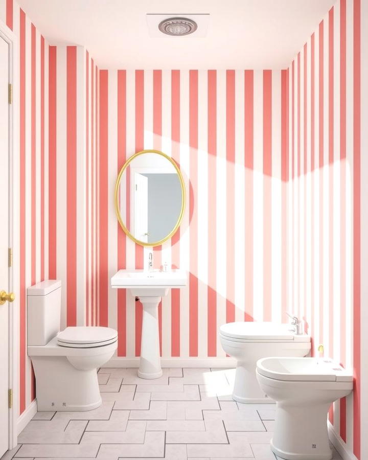 Pink and White Striped Walls for a Playful Touch - 25 Pink Bathroom Ideas