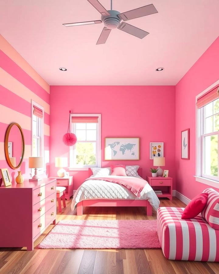 Pink and White Striped Walls - 25 Pink and White Bedroom Ideas