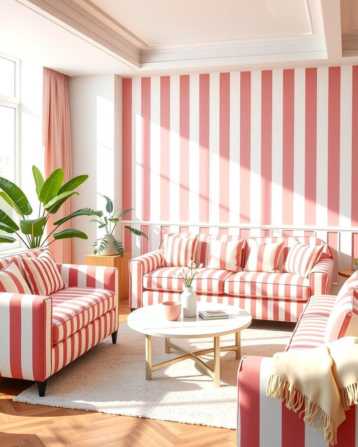 Pink and White Stripes for a Playful Contrast - 30 Pink Living Room Ideas