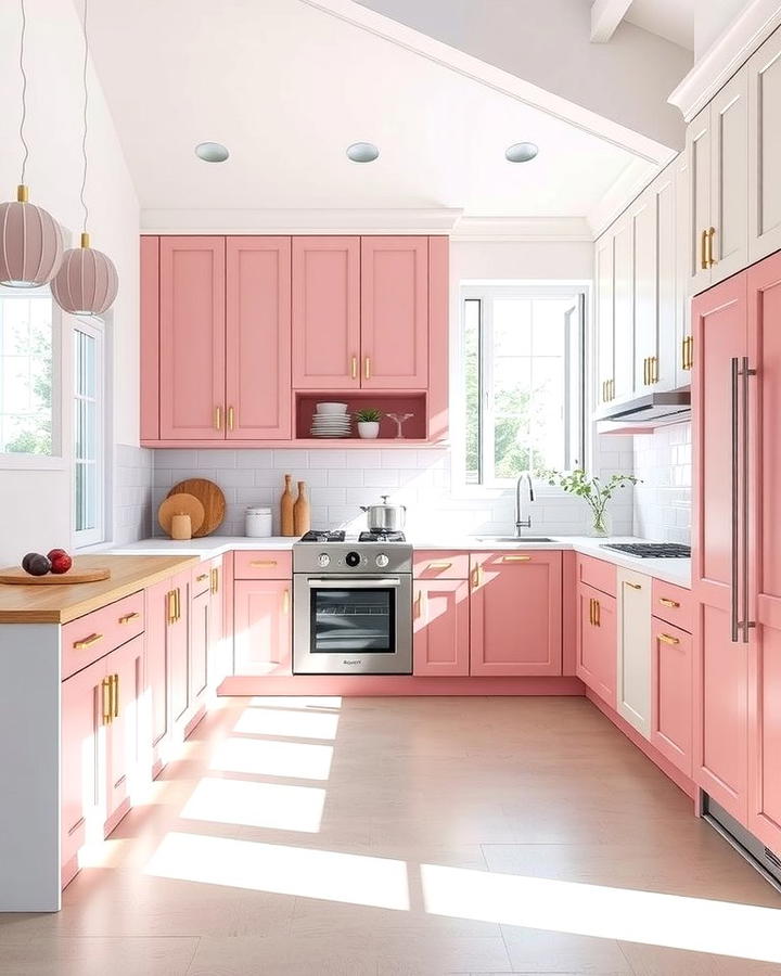 Pink and White Two Tone Cabinets - 30 Pink Kitchen Ideas