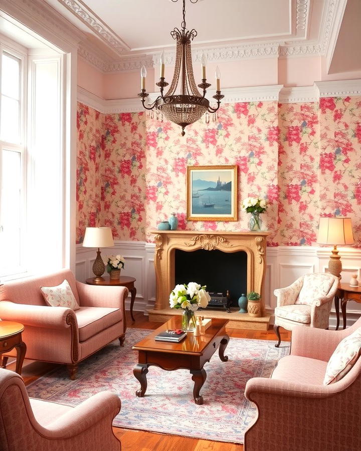 Pink with Floral Patterns - 30 Pink Living Room Ideas