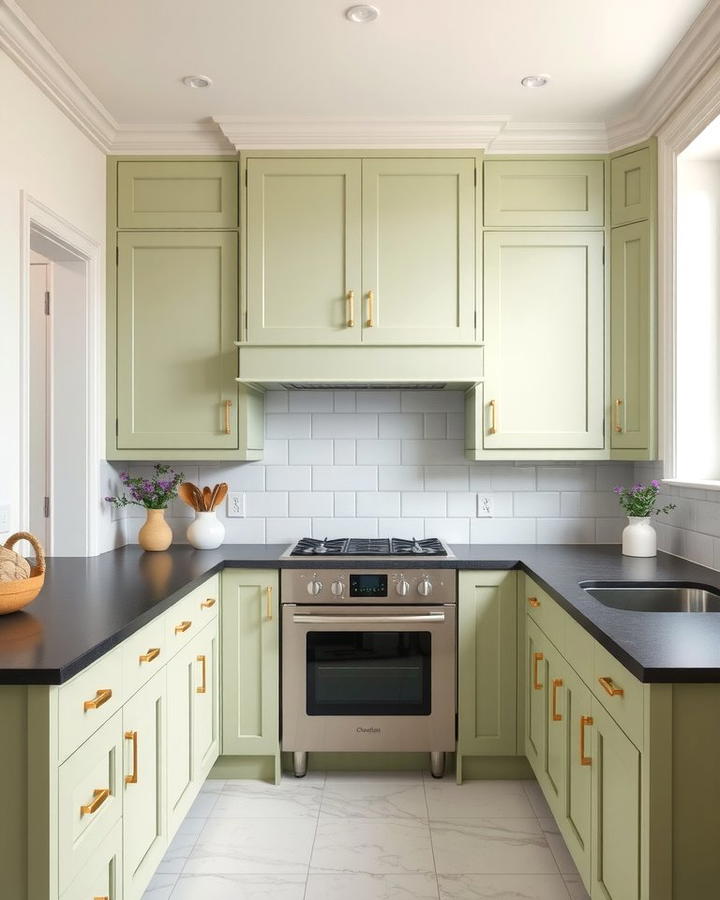 Pistachio Green Cabinets with Black Soapstone Counters - 30 Green Kitchen Cabinets With Black Countertops