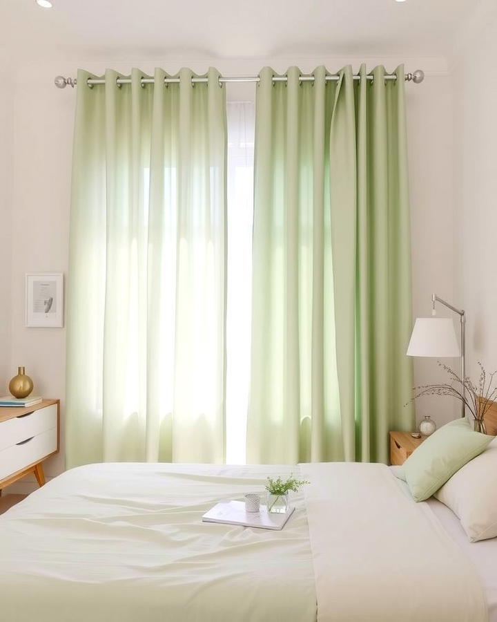 Pistachio Green Curtains for Subtle Elegance - 30 Green Bedroom Ideas