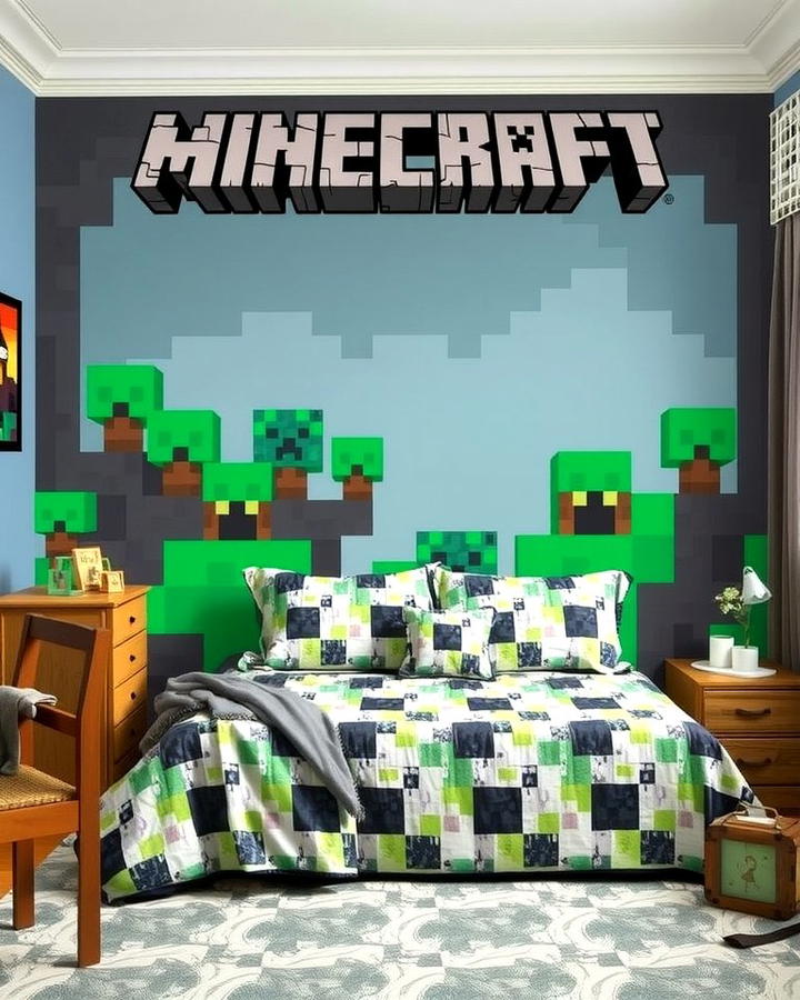 Pixel Art Wall Murals - 30 Minecraft Themed Bedroom Ideas