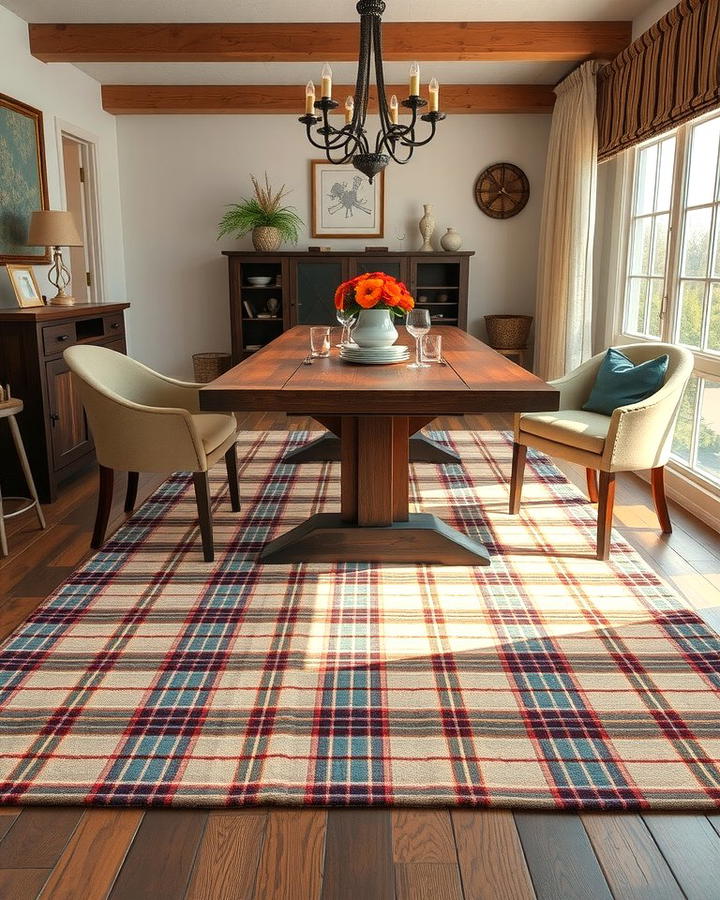 Plaid Rugs for a Cozy Feel - 30 Dining Room Rug Ideas