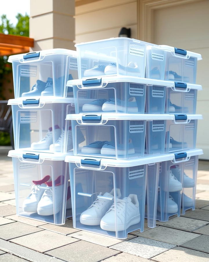 Plastic Stackable Shoe Boxes - 25 Outdoor Shoe Storage Ideas