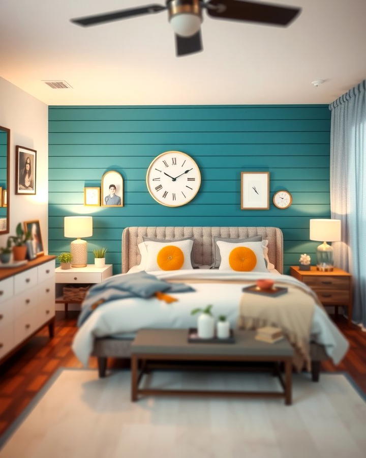 Playful Accent Wall in Vibrant Colors - 25 Shiplap Bedroom Ideas