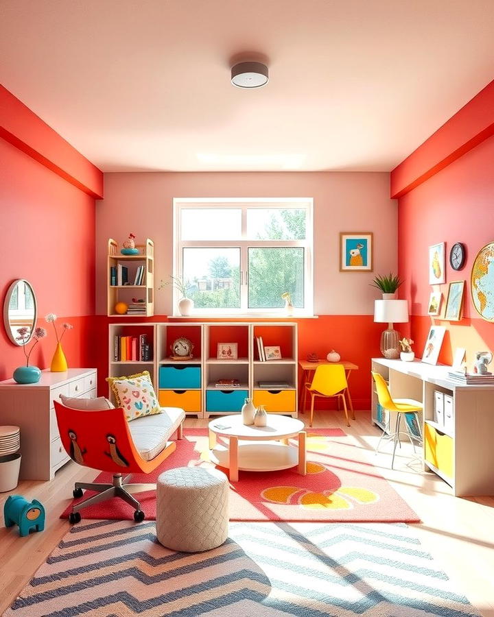 Playful Pink and Orange Fusion - 30 Two Tone Wall Paint Ideas