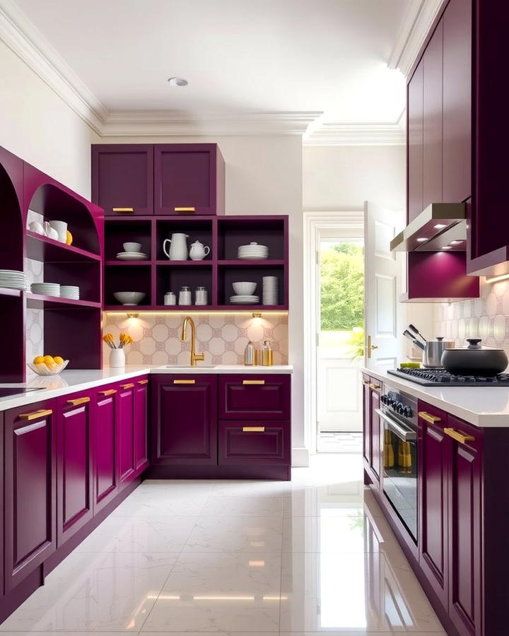 Plum Colored Shelving for a Bold Display - 25 Purple Kitchen Ideas