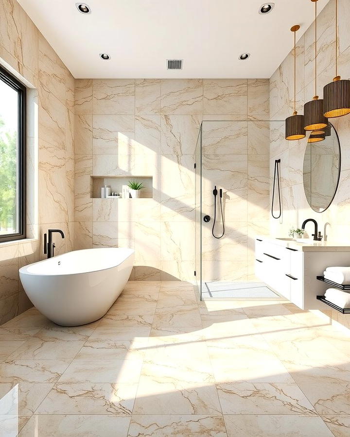 Polished Finish for Luxury - 25 Travertine Tile Bathroom Ideas